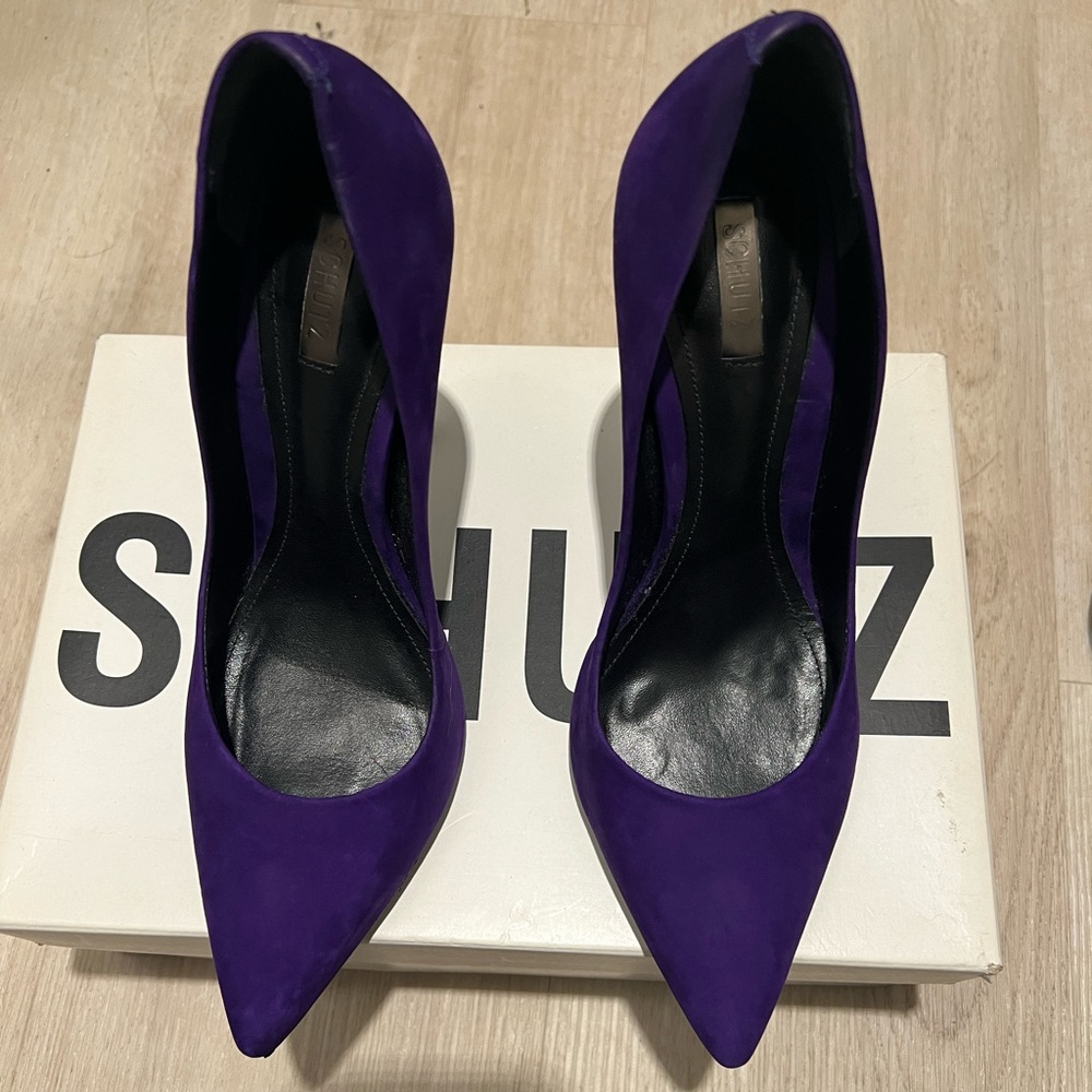Purple velvet heels